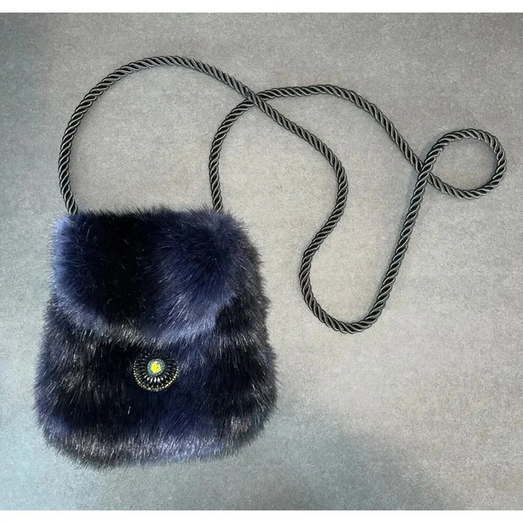 Christine Clarke Handbags - Vintage Christine Clarke faux fur mink purse crossbody satchel bag blue artsy